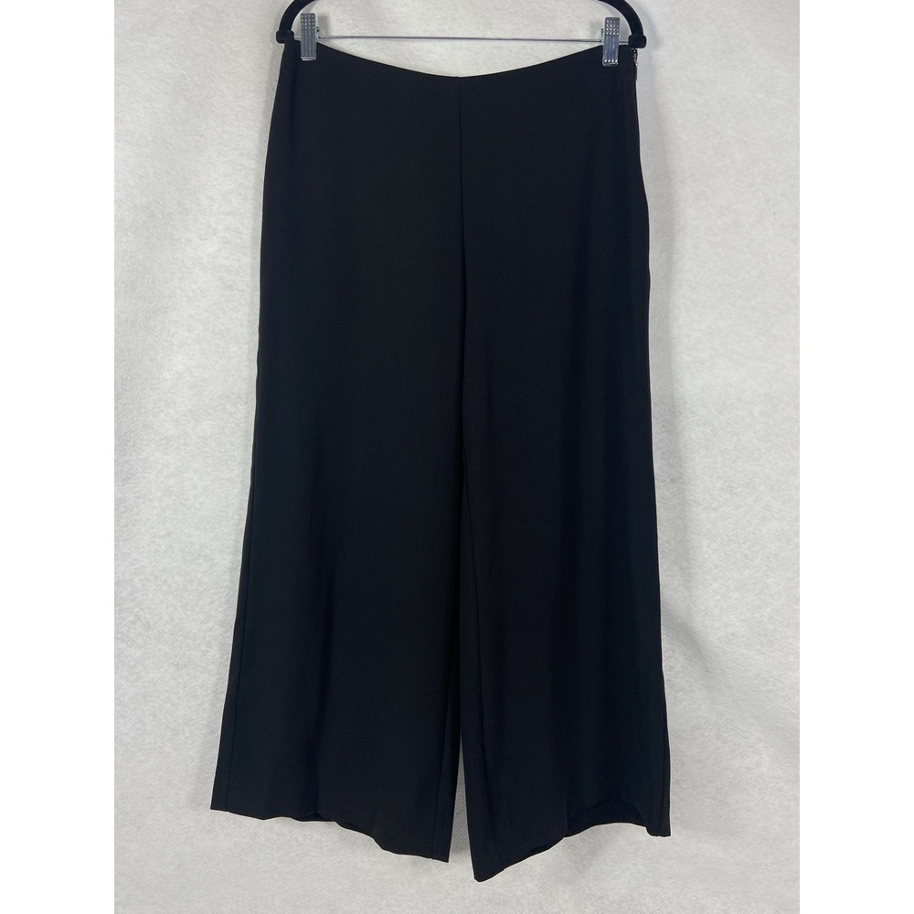 Elie Tahari Pants Women's 10 Black Cropped Wide-Leg Mid Rise Stretch New